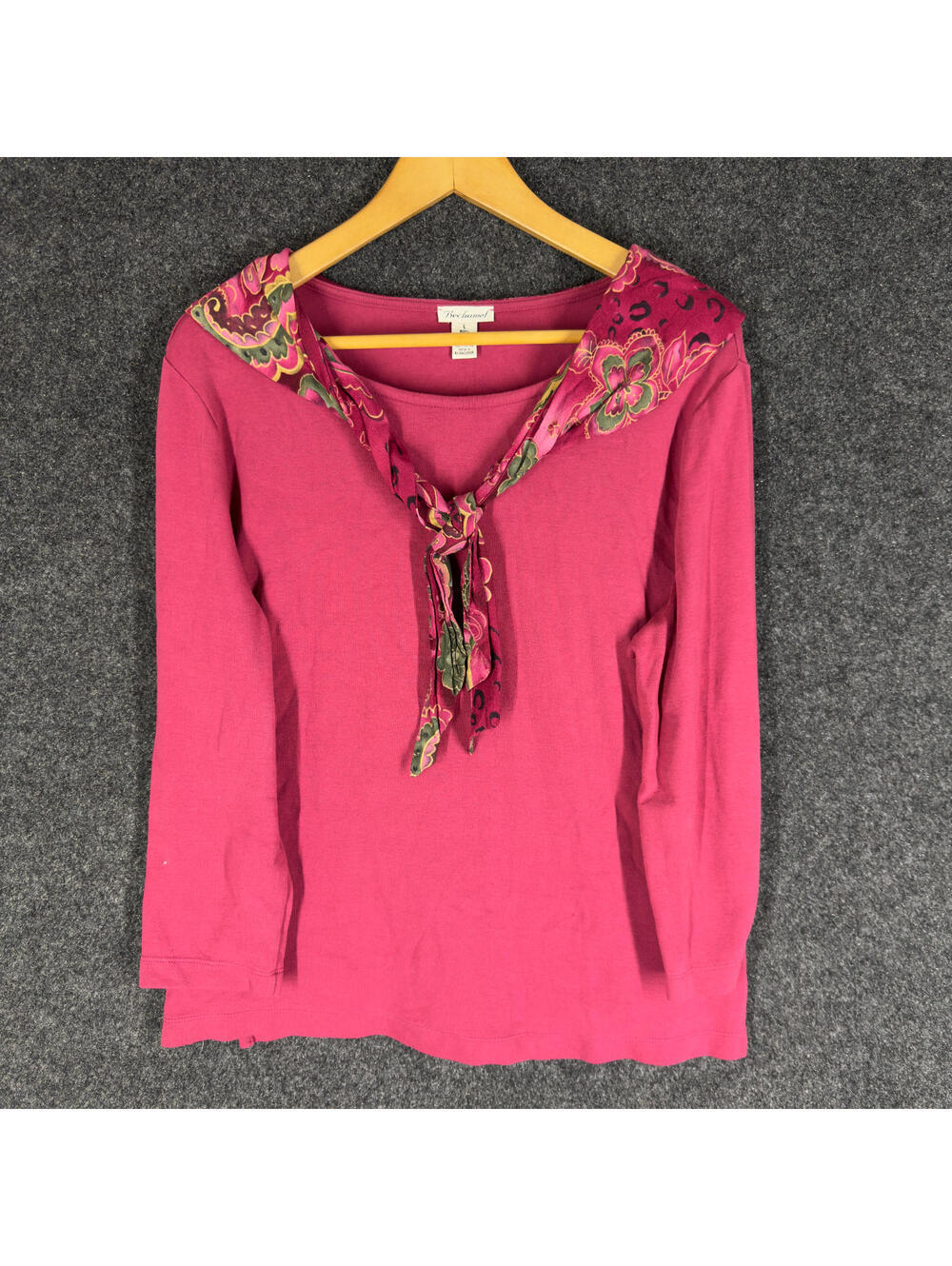 Bechamel Top Women L Large Pink Floral Long Sleeve Round Neck Cotton Casual